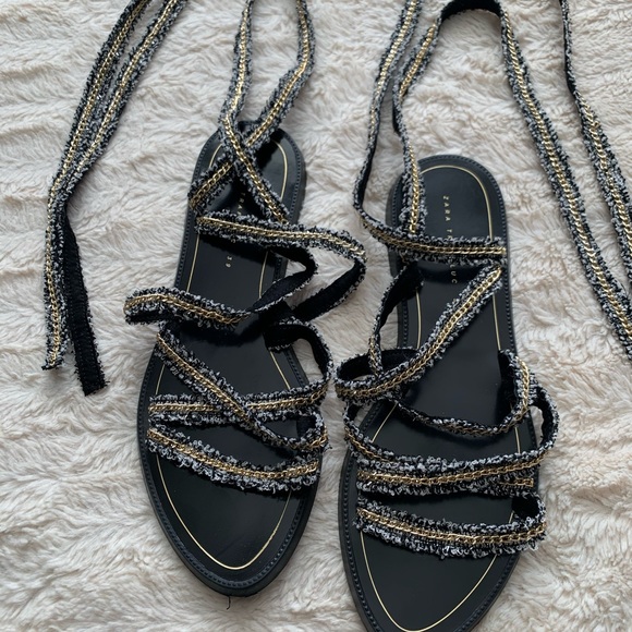 SOLD Zara Trafaluc Lace Up Chain Sandals - Picture 3 of 8
